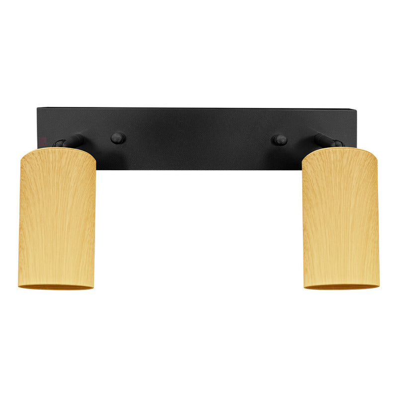 Plafón Aplique Infinity 2 Luces Acabado Madera Direccionales Estructura Negro