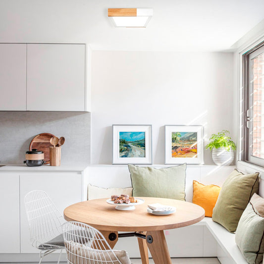 Plafón De Techo Modulo Madera Lámpara Led 18w Buena Luz Estructura Blanco (luz Cálida)