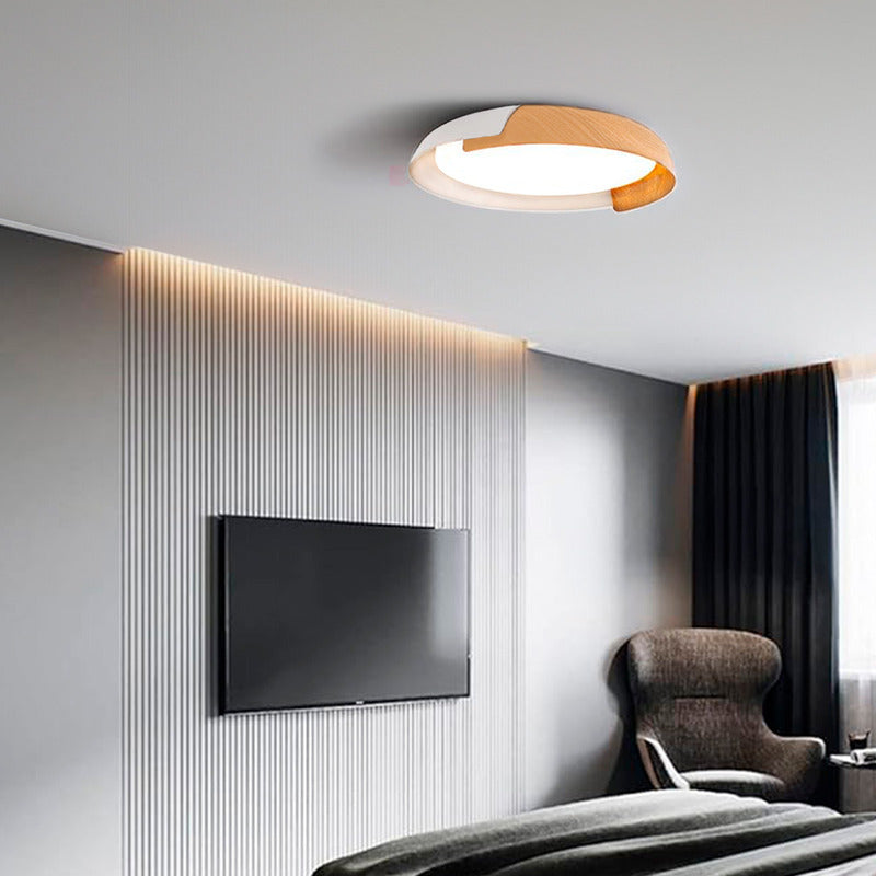 Lampara Plafón De Techo Fank Luz Led Diseño Madera Buena Luz