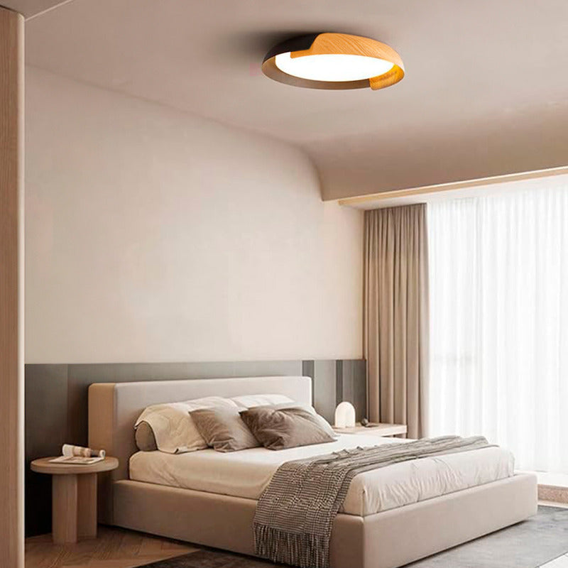 Lampara Plafón De Techo Fank Luz Led Diseño Madera Buena Luz