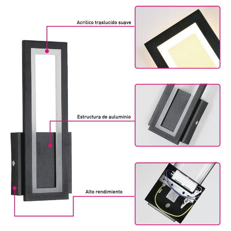 Aplique De Pared Quadra Moderno Living Lámpara Led Buena Luz