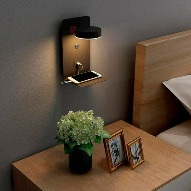 Aplique Pared Suite Usb Diseño Dormitorio Led Buena Luz Estructura Negro / Luz Cálida