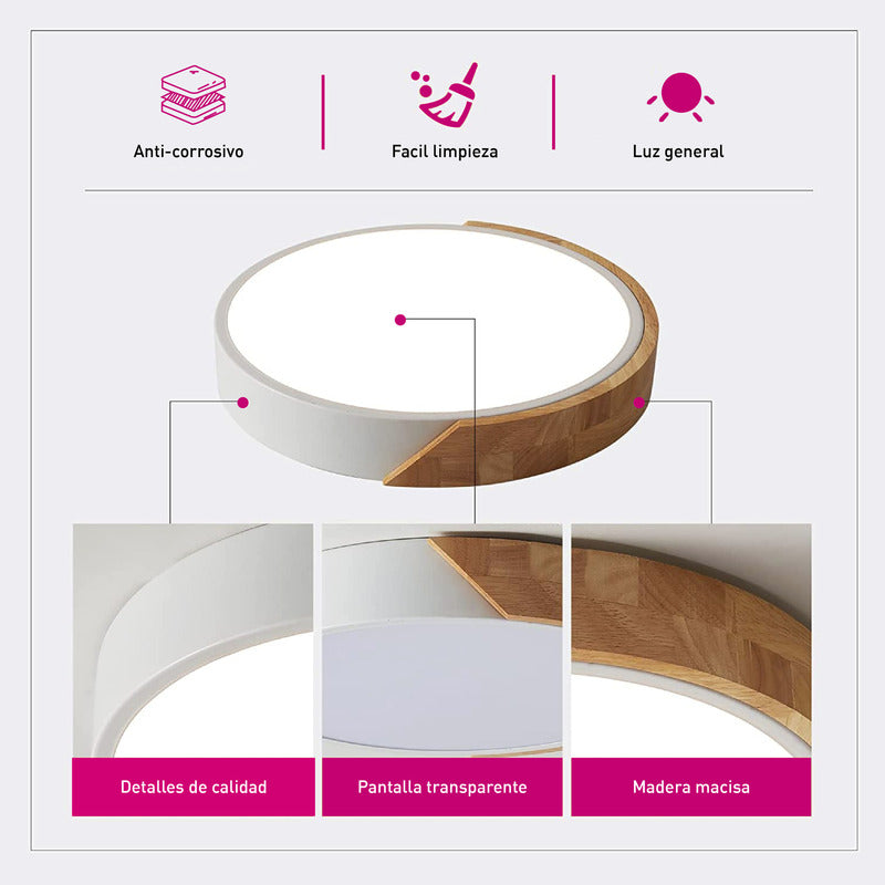 Lámpara Plafón De Techo Pipe Diseño Madera 30cm Buena Luz