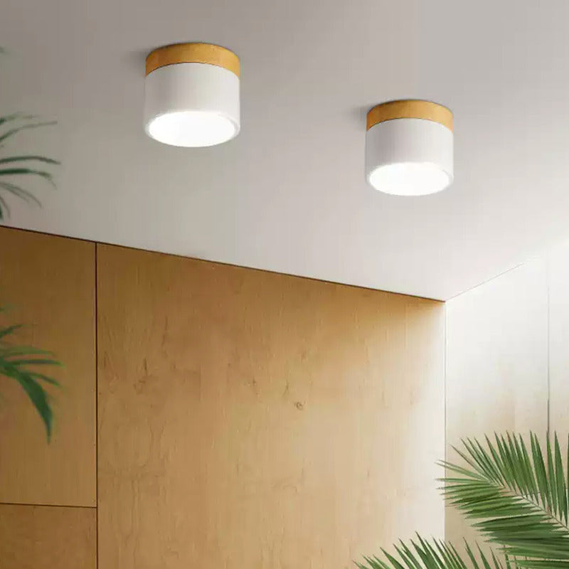 Lámpara Techo Pipe Luz Led Plafón Madera 12cm Buena Luz