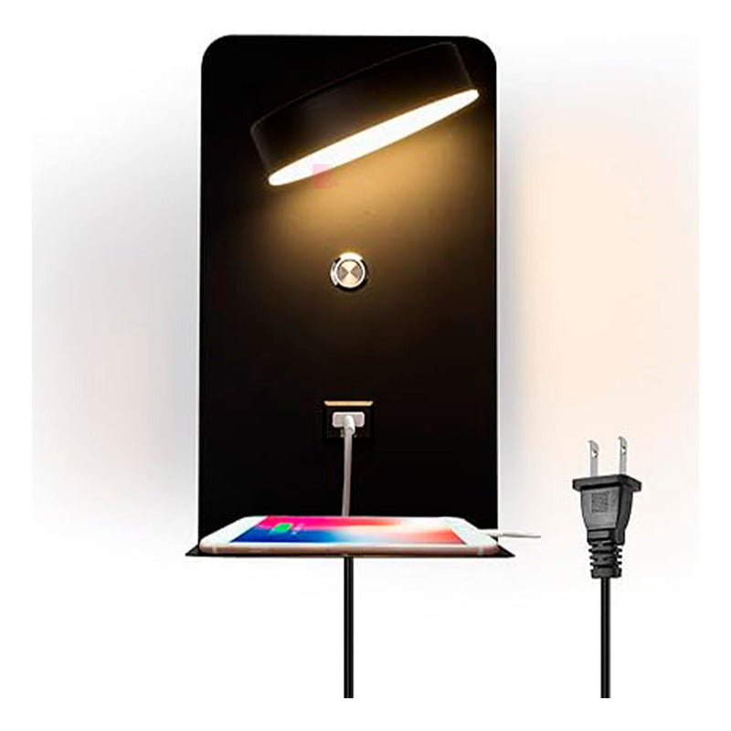 Aplique Pared Suite Usb Diseño Dormitorio Led Buena Luz Estructura Negro / Luz Cálida