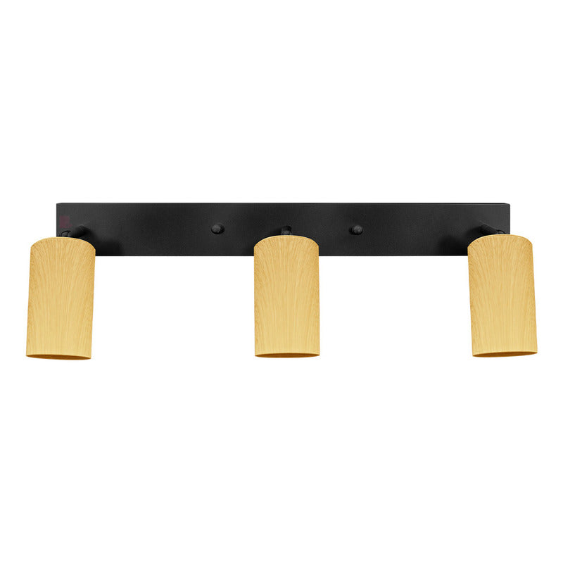Aplique Plafón Infinity 3 Luces Direccionales Cabezal Madera Estructura Negro