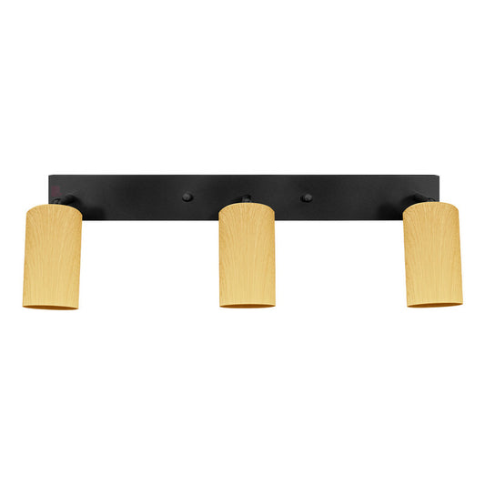 Aplique Plafón Infinity 3 Luces Direccionales Cabezal Madera Estructura Negro