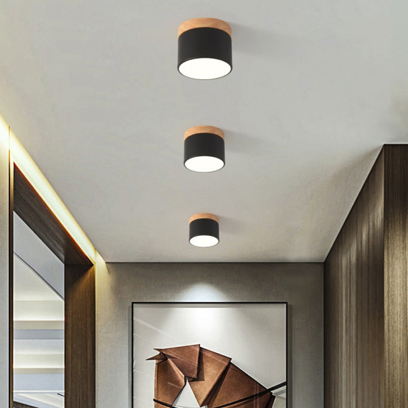 Lámpara Techo Pipe Luz Led Plafón Madera 12cm Buena Luz