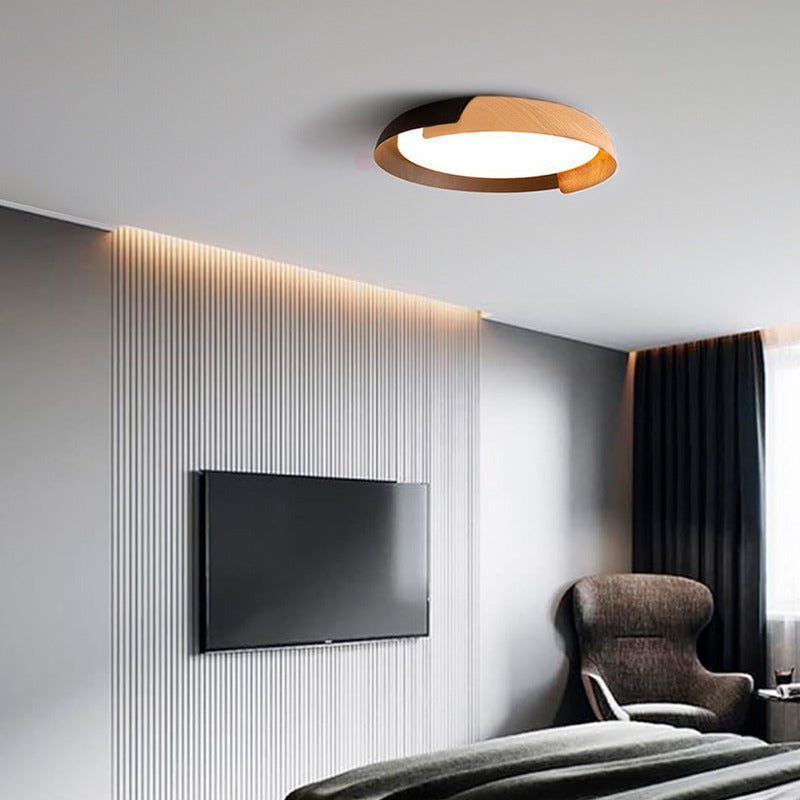 Lampara Plafón De Techo Fank Luz Led Diseño Madera Buena Luz