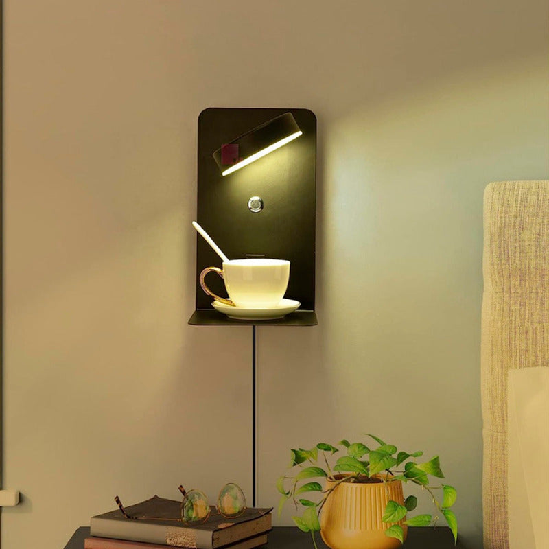 Aplique Pared Suite Usb Diseño Dormitorio Led Buena Luz Estructura Negro / Luz Cálida
