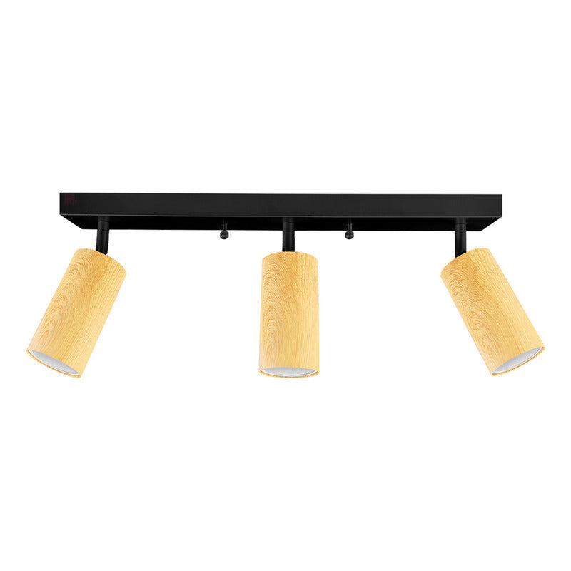 Aplique Plafón Infinity 3 Luces Direccionales Cabezal Madera Estructura Negro