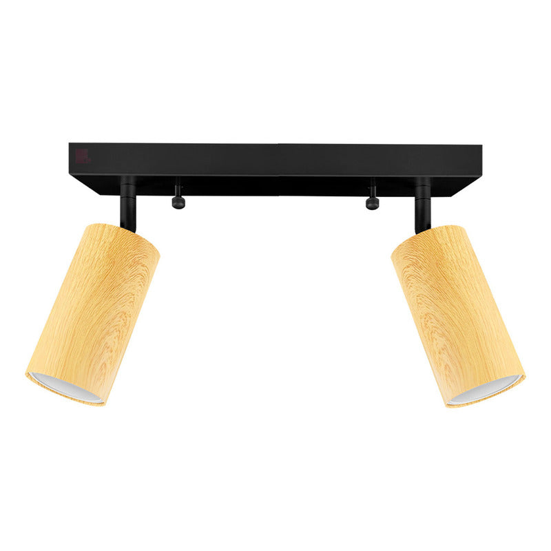 Plafón Aplique Infinity 2 Luces Acabado Madera Direccionales Estructura Negro