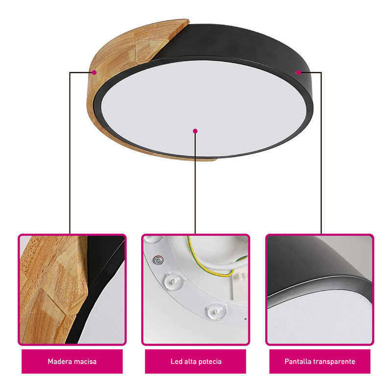 Lámpara Plafón De Techo Pipe Diseño Madera 30cm Buena Luz