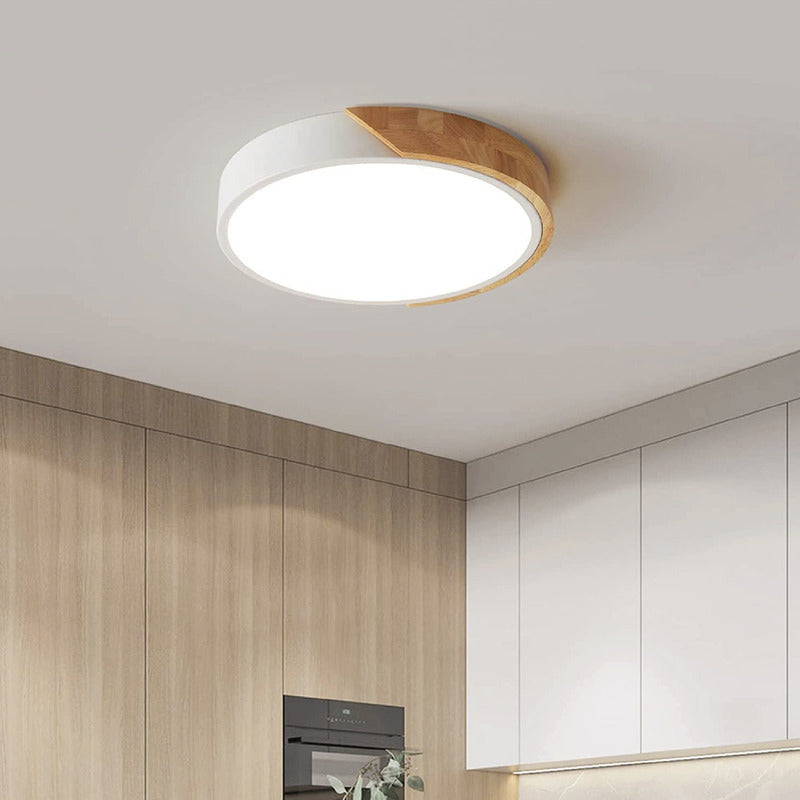 Lámpara Plafón De Techo Pipe Diseño Madera 30cm Buena Luz