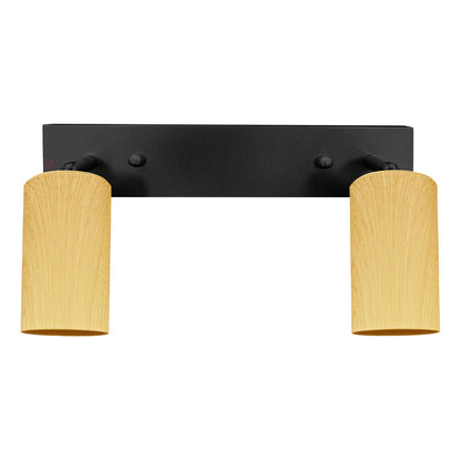 Plafón Aplique Infinity 2 Luces Acabado Madera Direccionales Estructura Negro