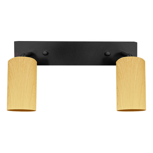 Plafón Aplique Infinity 2 Luces Acabado Madera Direccionales Estructura Negro