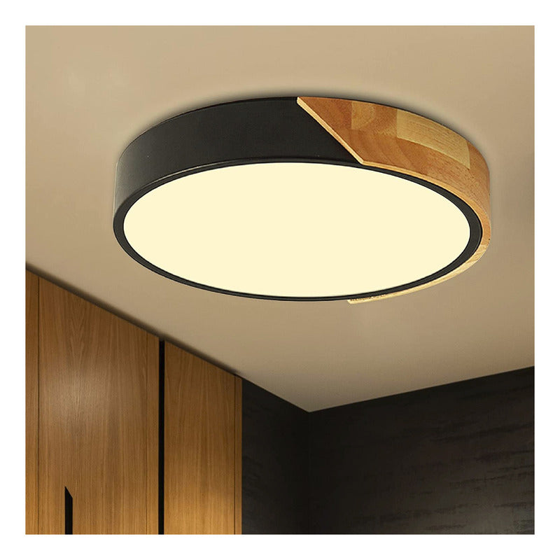 Lámpara Plafón De Techo Pipe Diseño Madera 30cm Buena Luz