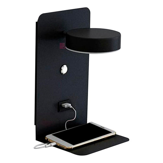 Aplique Pared Suite Usb Diseño Dormitorio Led Buena Luz Estructura Negro / Luz Cálida