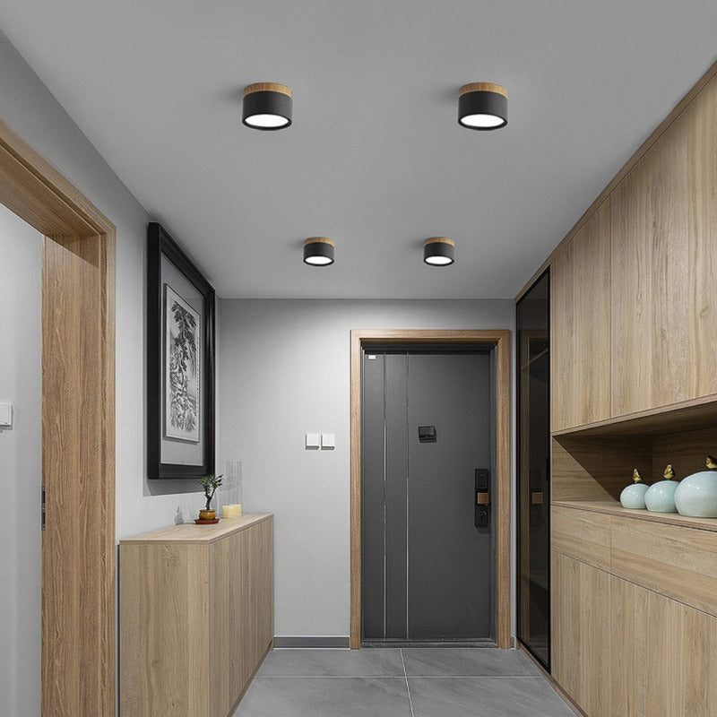 Lámpara Techo Pipe Luz Led Plafón Madera 12cm Buena Luz
