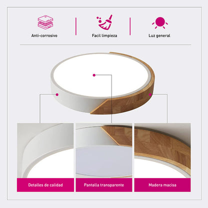 Lámpara Plafón De Techo Pipe Diseño Madera 30cm Buena Luz